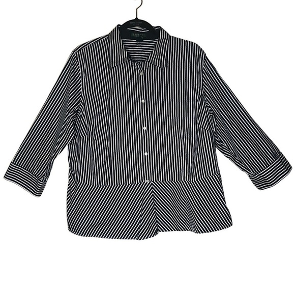 Lauren Ralph Lauren Tops - LAUREN RALPH LAUREN Striped Button-Down Shirt Black White 100% Cotton Size: 16 W